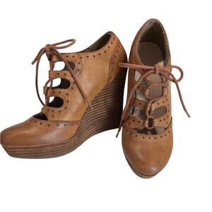 Restricted Y2k Lace Up Platform Wedges Women's Size 7.5 Leather Academic Prep